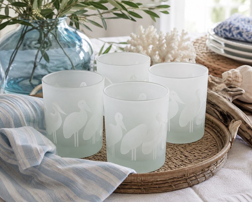 Vintage Signed  George Briard Frosted Bird Tumblers Set of 4 Mid Century Glasses